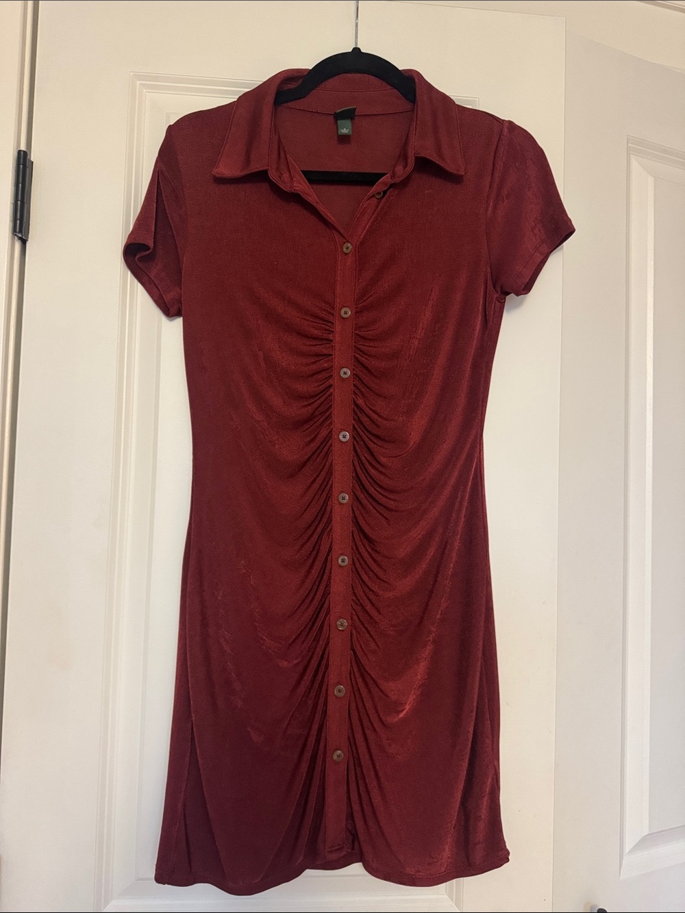 wild fable Ruched Button-Down Shirt Dress in Deep Red
